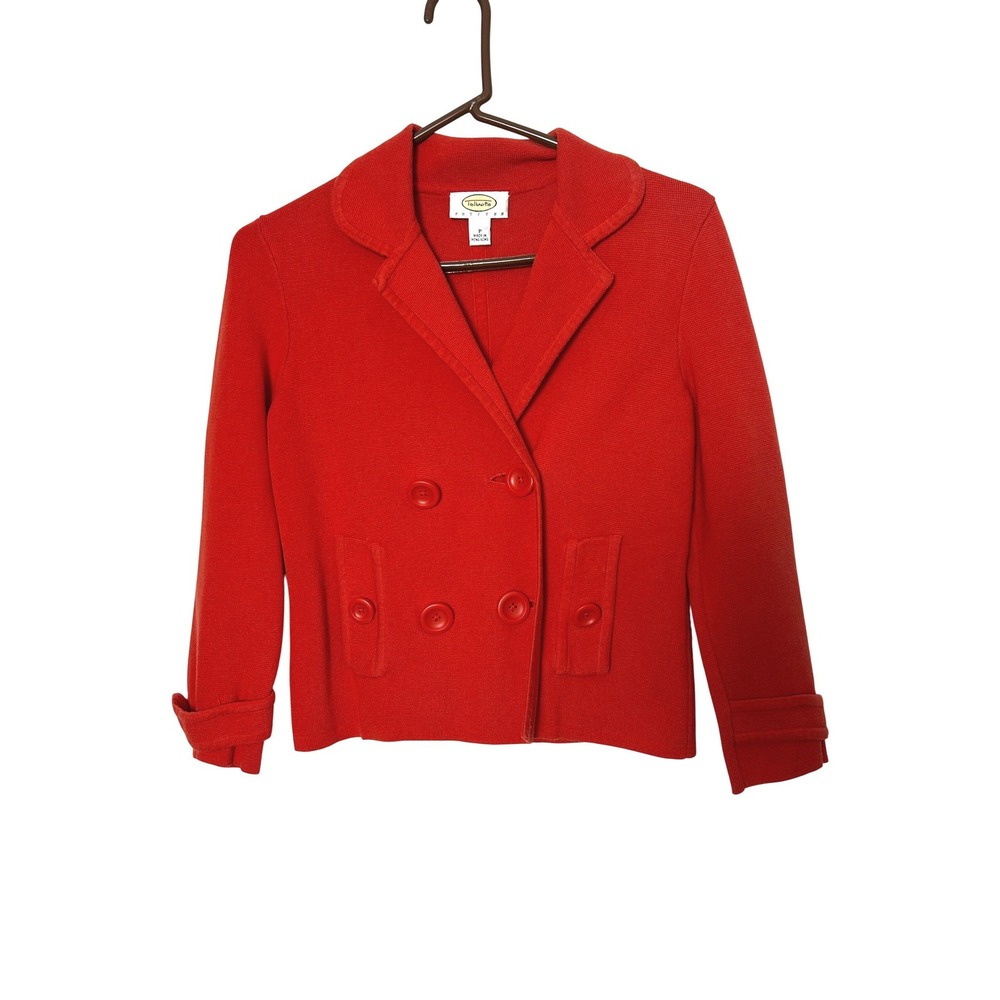 Vintage Talbots Cardigan Women P Red Double Breasted Cotton sweater Mod Jacket